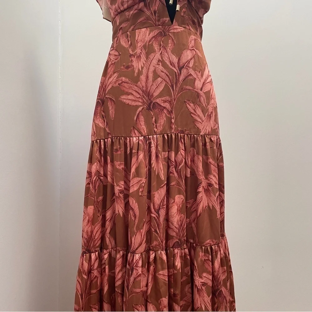 Significant Other- Copper Brown Floral Printed Cut Out Maxi Sollar Dress Size 4